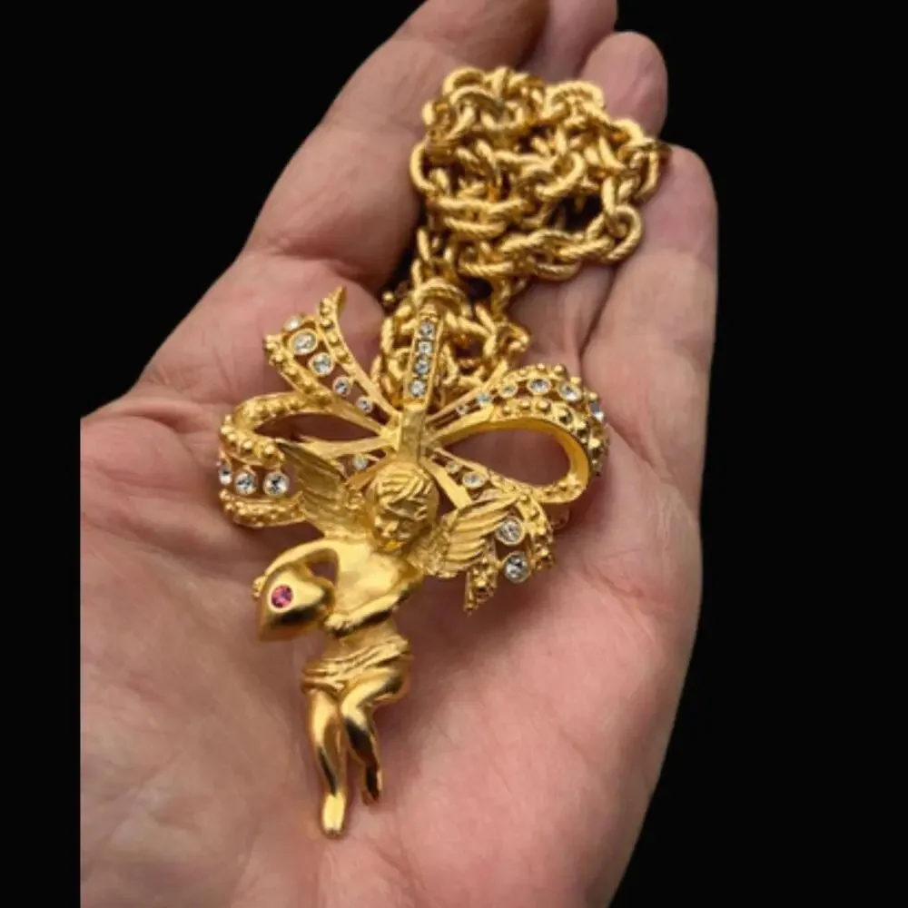Vintage JBK Camrose & Kross Cherub Brooch Pendant Necklace